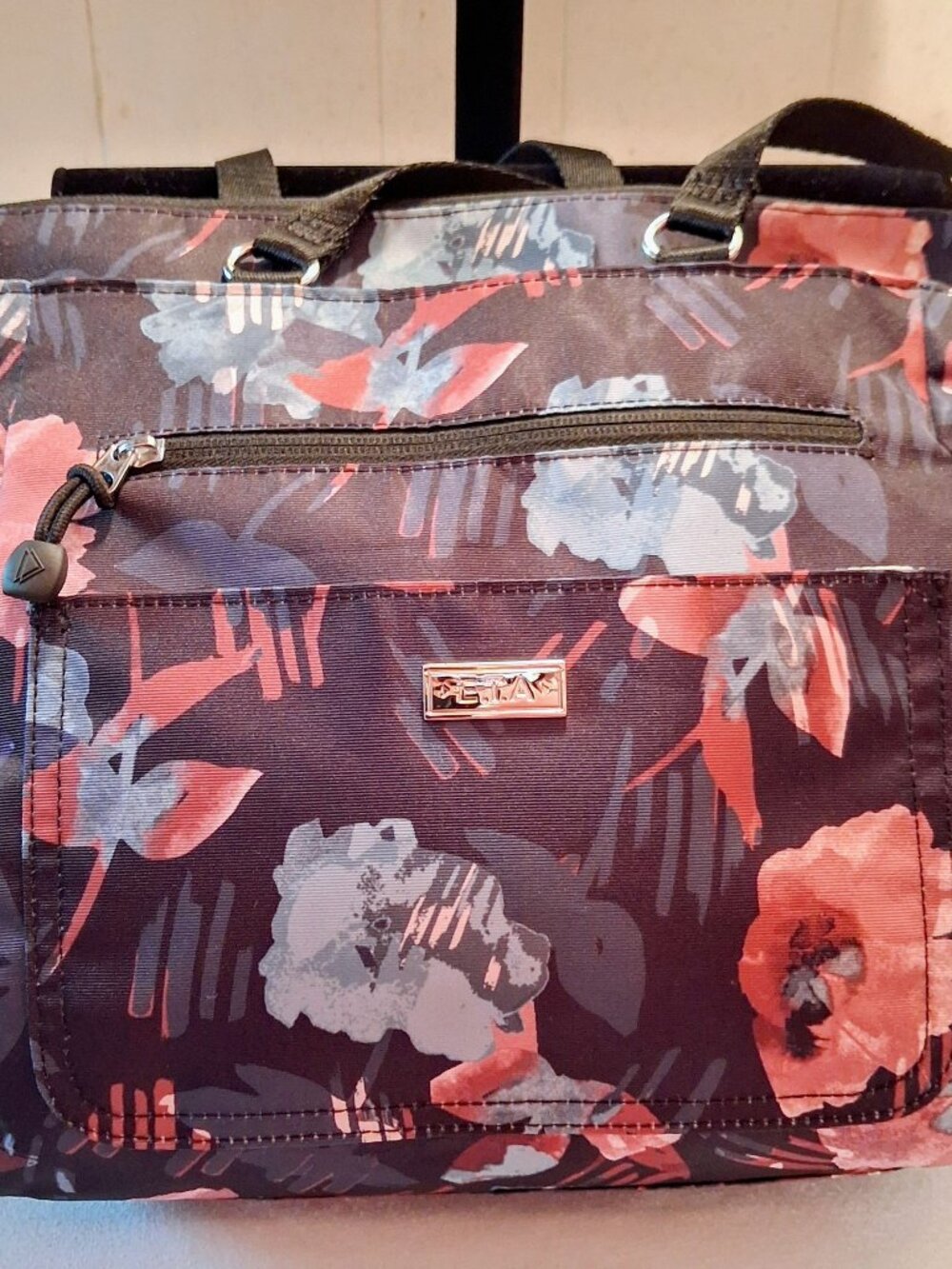 NWT ETA by Rosetti Whispy Floral Black Travel Bag 15X13X4
